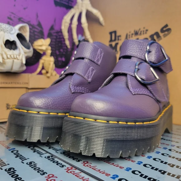 Dr Mertens Devon Heart Quad Platform Leather Boots - Picture 1 of 15